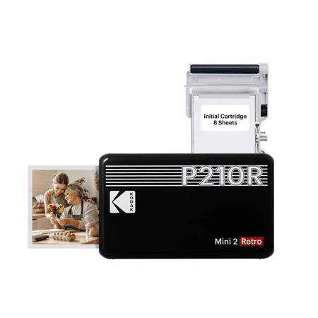 KODAK Mini 2 Retro 4PASS Portable Photo Printer (2.1x3.4 inches) + 8 Sheets, Black