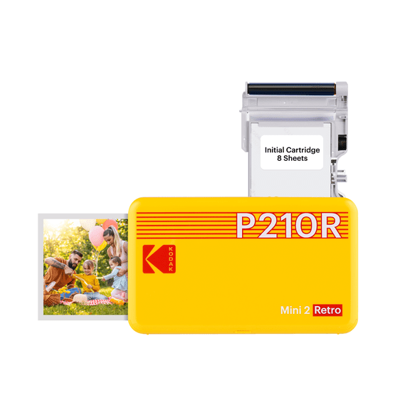 Open Box KODAK Mini 2 Retro 4PASS Portable Photo Printer (2.1x3.4 inches) + 8 Sheets, Yellow