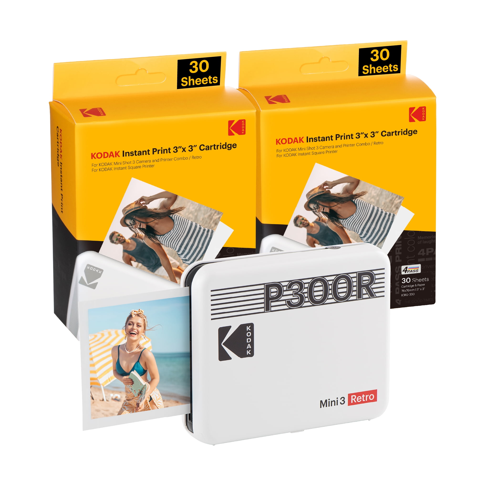 KODAK Mini 3 Retro 4PASS Portable Photo Printer (3x3 inches) + 68