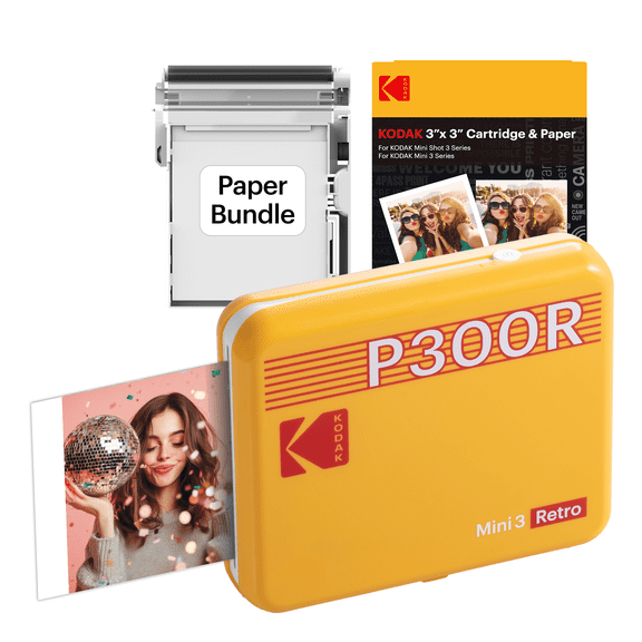 KODAK Mini 3 Retro 4PASS Portable Photo Printer (3x3 inches) + 38 Sheets Bundle, Yellow