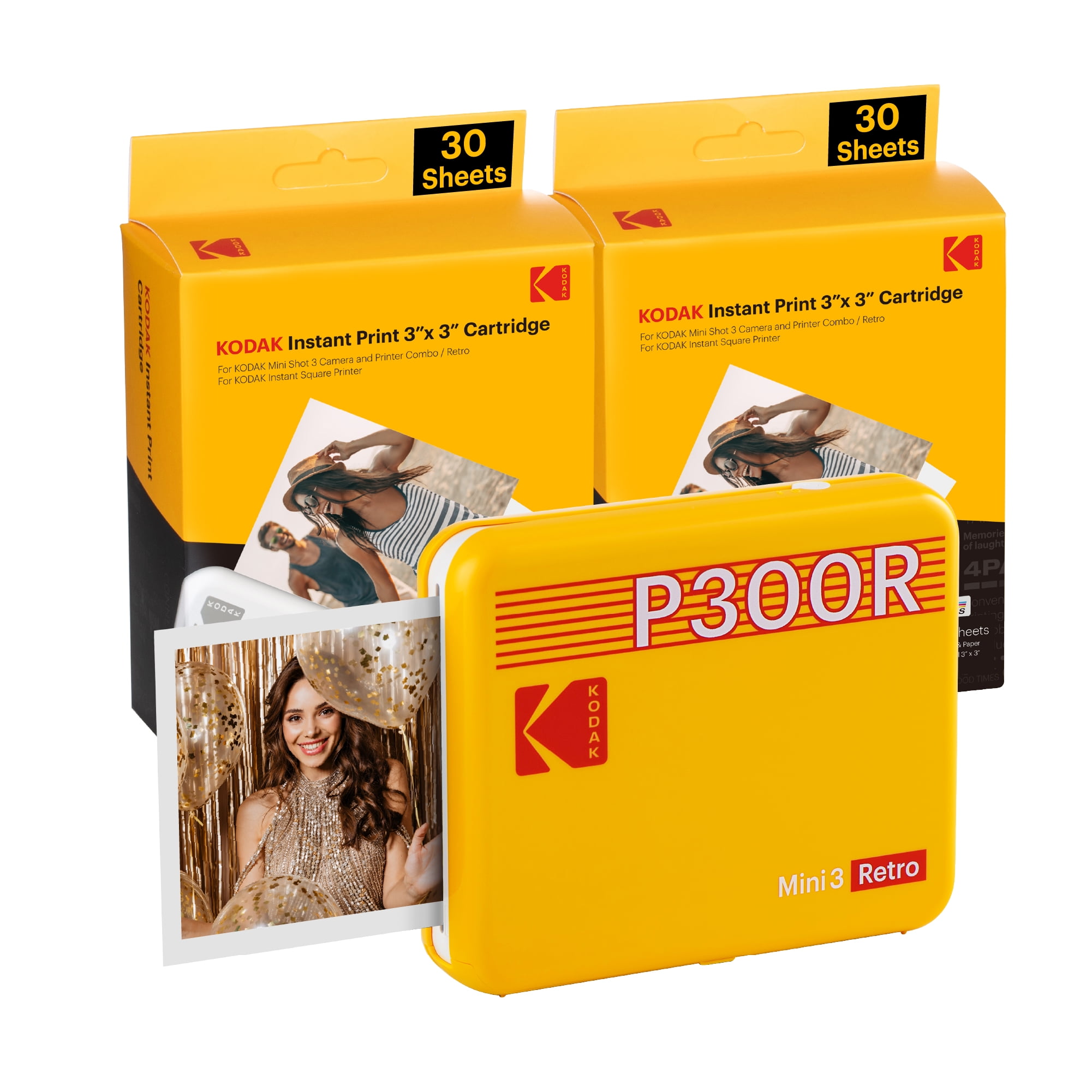  KODAK Mini 3 Retro 4PASS Portable Photo Printer (3x3 inches) +  68 Sheets, Yellow : מוצרי חשמל