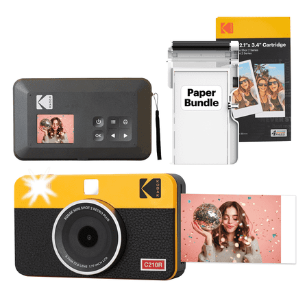 KODAK Mini Shot 2 Retro 4PASS 2-in-1 Instant Camera and Photo Printer (2.1x3.4 inches) + 38 Sheets Bundle, Yellow