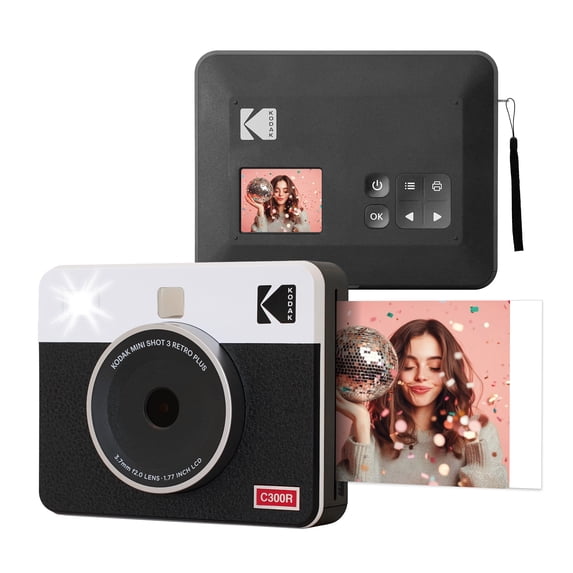 KODAK Mini Shot 3 Retro 4PASS 2-in-1 Instant Camera and Photo Printer (3x3 inches) + 8 Sheets, White