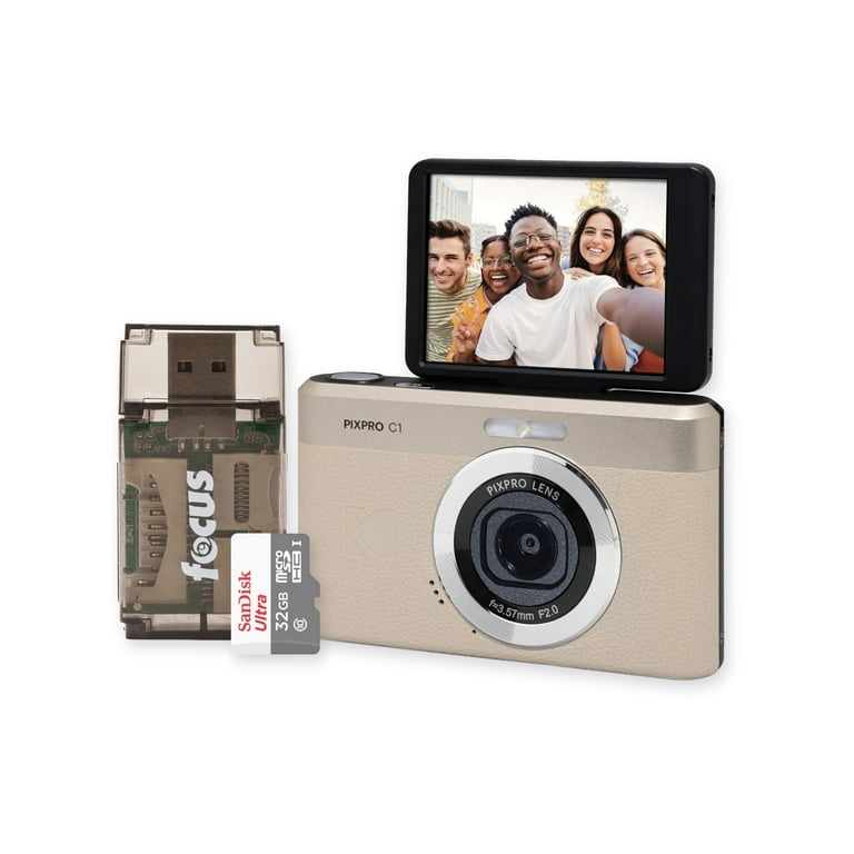 KODAK PIXPRO C1 13MP, 1080p Digital Camera (Tan) Bundle with 32GB