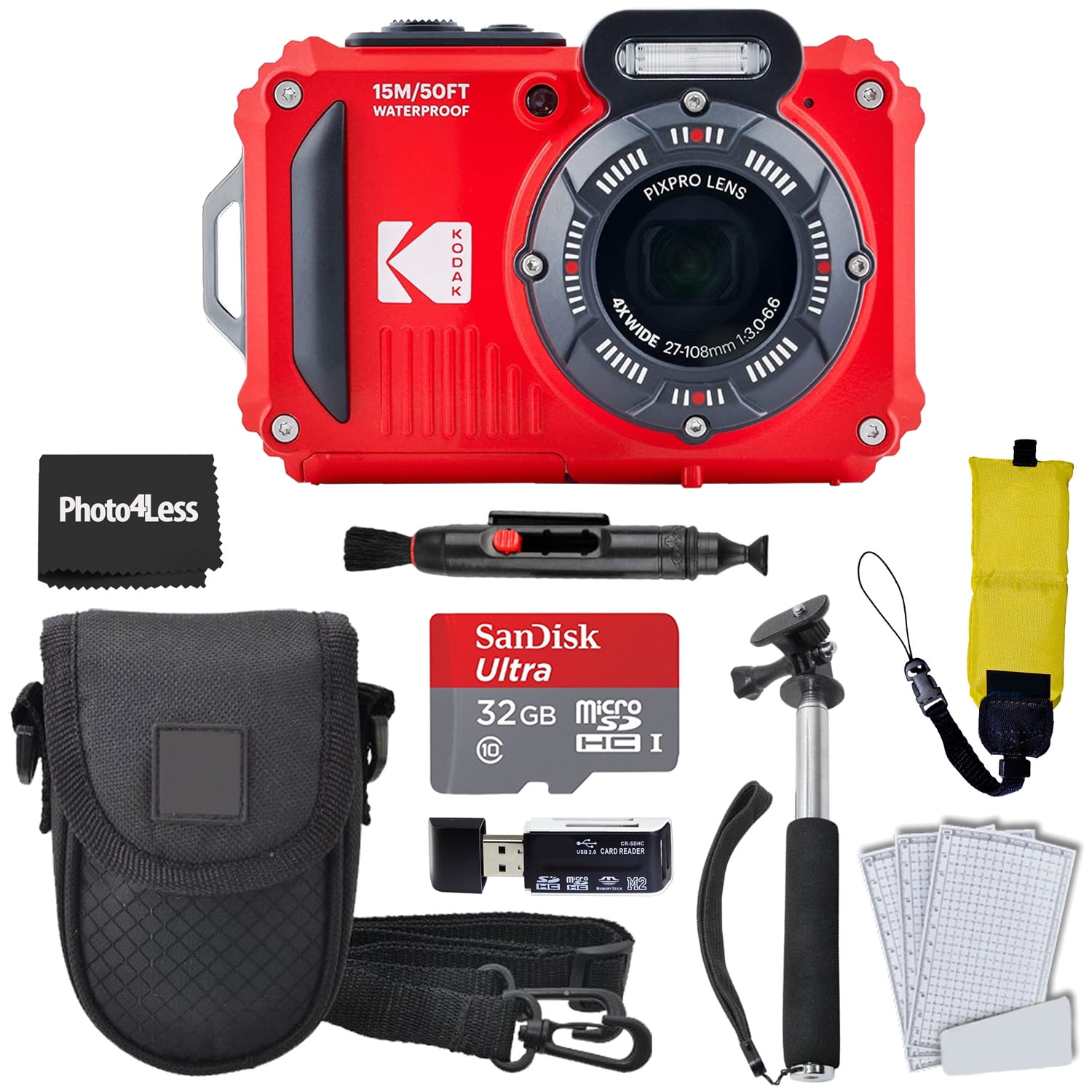  Kodak PIXPRO FZ55 Digital Camera (Red) + 32GB Memory Card +  Point and Shoot Camera Case + Extendable Monopod + Lens Cleaning Pen + LCD  Screen Protectors + Table Top Tripod – Ultimate Bundle : Electronics