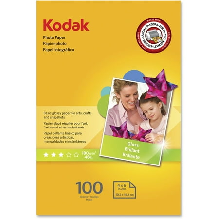 KODAK Photo Paper Gloss 4"x6", 100 count, 48lb-180g/m2 weight, 6.5 mil thickness (41160 - 1743327)