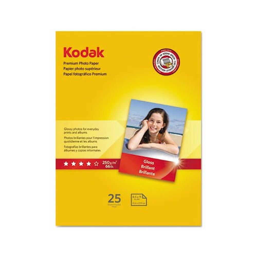 KODAK Premium Photo Paper Gloss 8.5x11, 25 count, 66lb-250g/m2 weight,  8.5 mil thickness (41158 - 8689283)