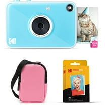 KODAK Printomatic  Instant Camera Bundle (Blue) 10MP w/ Pink Case & 20 Zink Paper