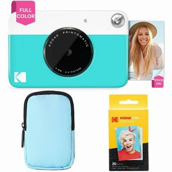 Kodak Printomatic Instant Print Camera Starter Bundle with Blue Soft Case & 20-Pack Zink Photo Paper - Blue