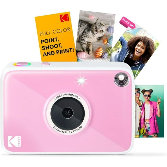 KODAK Printomatic+ Instant Print Camera (Pink) 10MP, RGB LED, Zink Photo Prints
