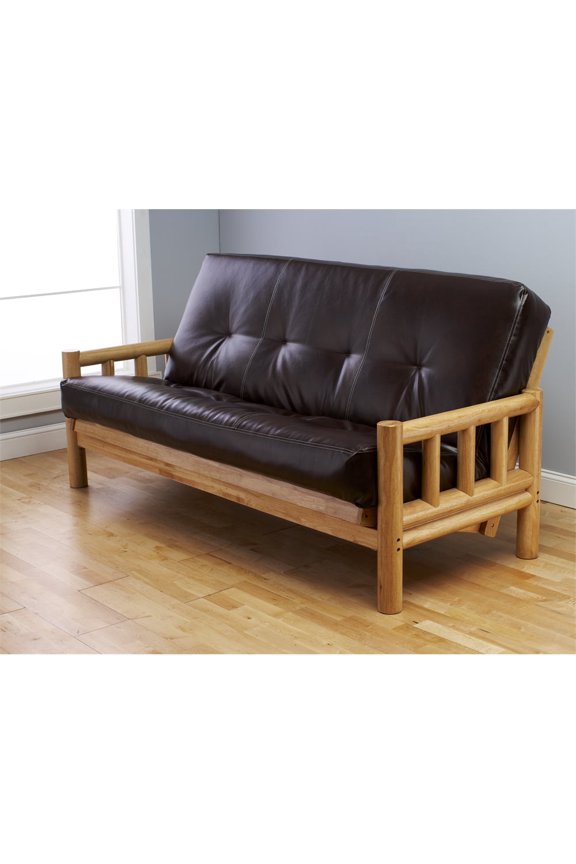 Natural Lodge Futon with Faux Leather Mattress in Java Brown