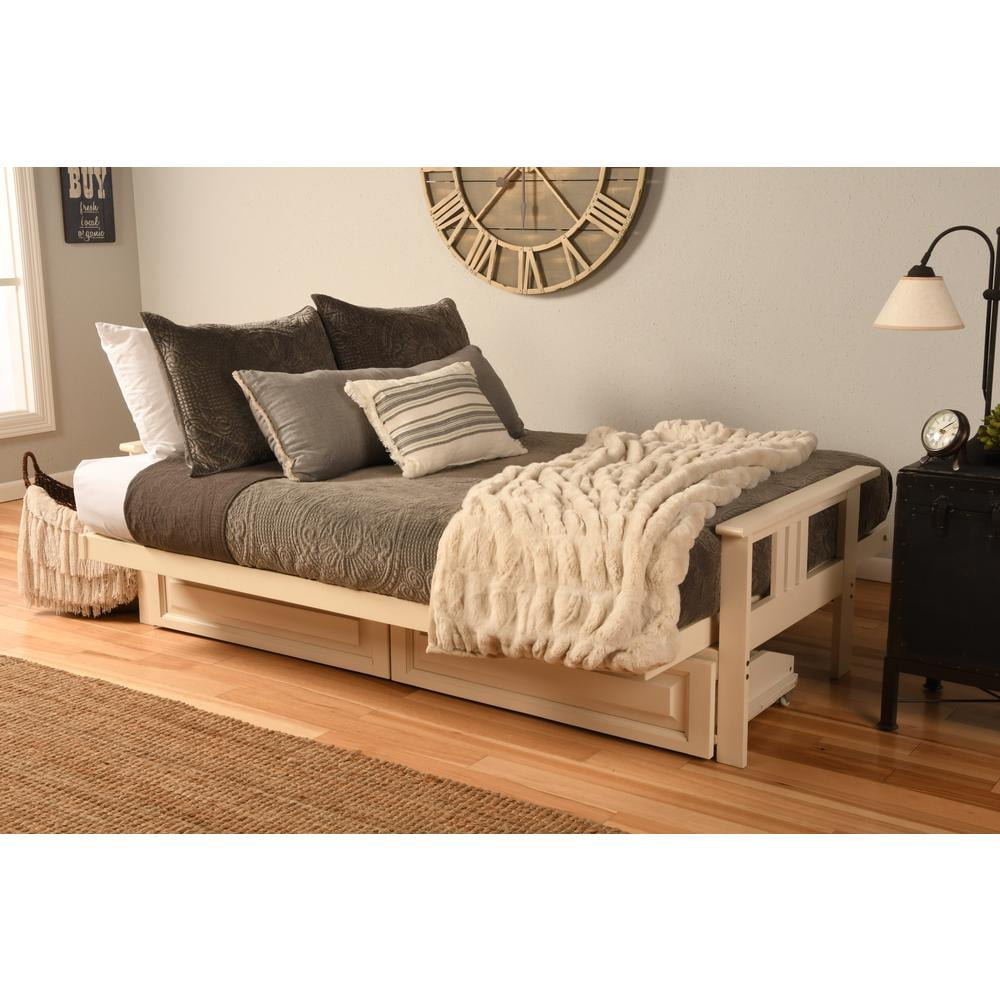 Antique White and Twill Gray Mission Full Futon with Storage Drawers