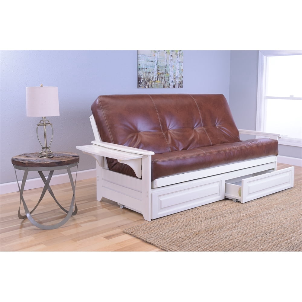 KODIAK Phoenix Frame-Antique White Finish-Oregon Trail Saddle Mattress-Storage Drawers
