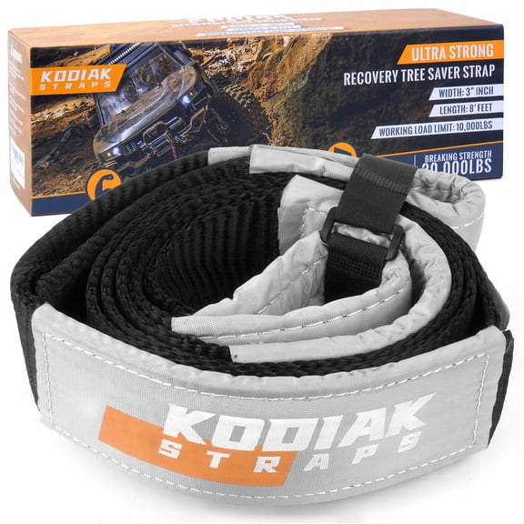KODIAK STRAPS 3'' x 8ft Recovery Tree Saver Straps Heavy Duty with 30000 lbs. Break Strength and Reinforced Loops Emergency Rope Off Road Recovery Equipment Towing Straps