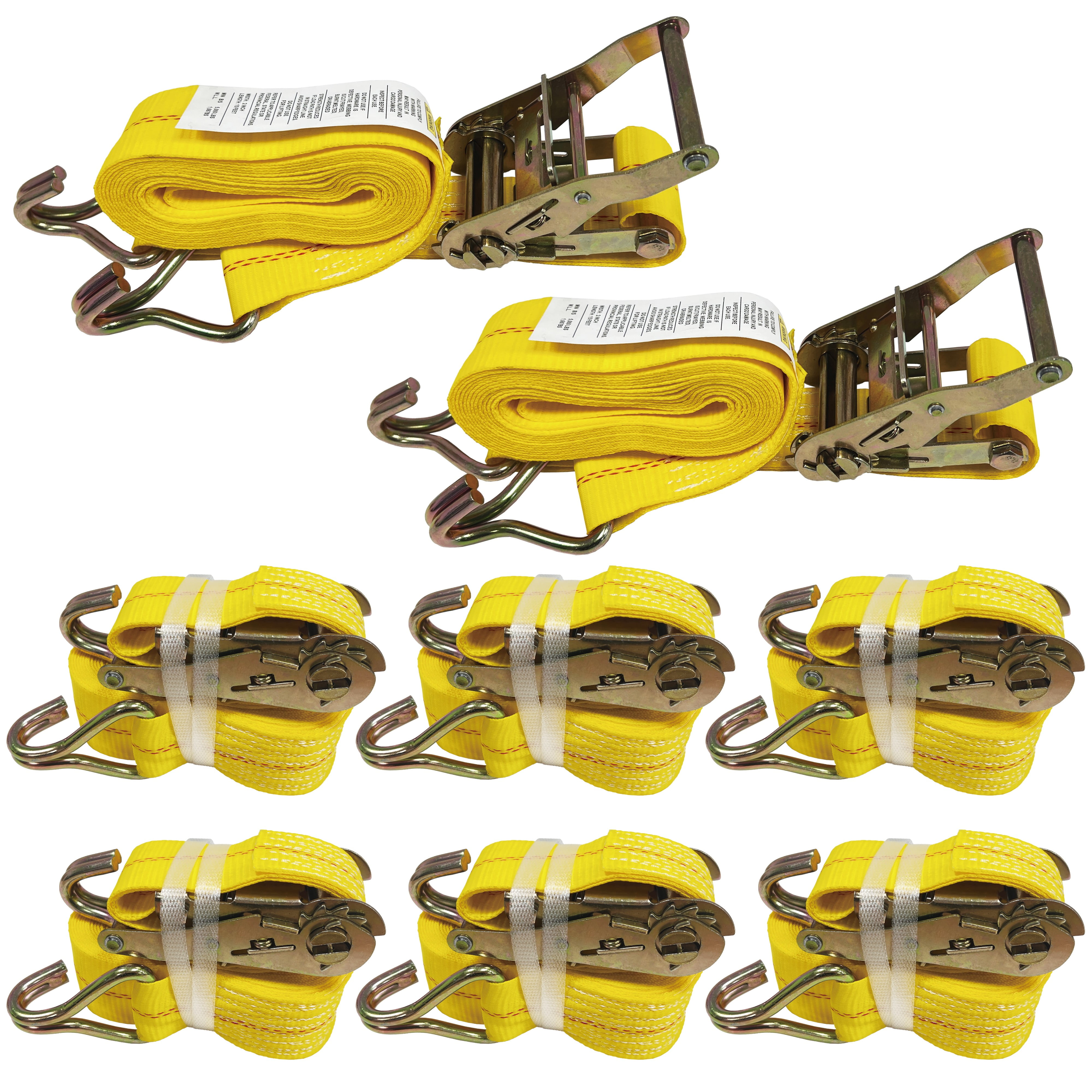 KODIAK STRAPS Ratchet Straps 2" x 15' x 5000 lbs Cargo Tie Down Straps with J Hooks for Trucks and Trailers [Short Handle] (8)