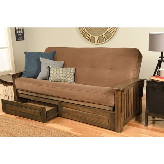Washington Frame-Rustic Walnut Finish-Marmont Mocha Mattress-Storage Drawers Kodiak Furniture