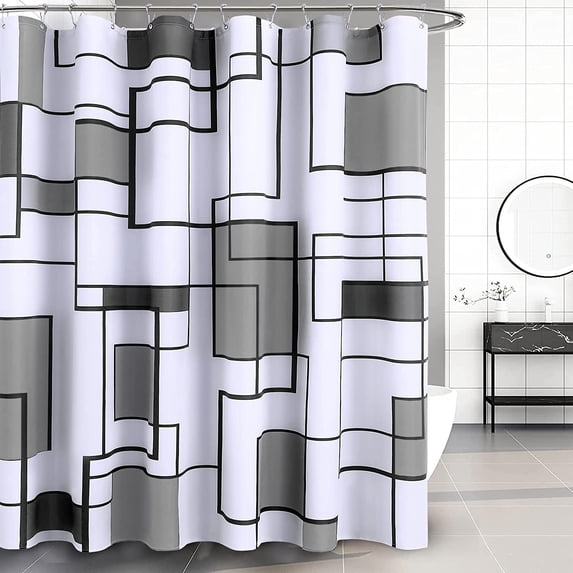 KOETAR Grey and White Geometric Polyester Shower Curtain, 72" x 72" Waterproof