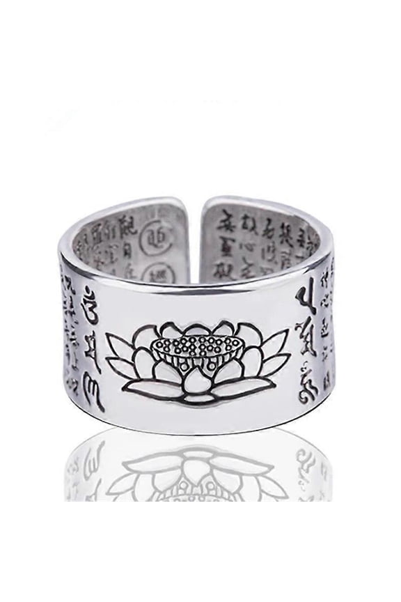 KOFSAC Thai 925 Silver Blessing Ring Vintage Amulet Buddha Lotus Baltic Buddhist Scriptures Opening Rings For Men Women Jewelry