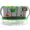 thumbnail image 1 of KOFUN 12FT Trampoline for Kids and Adults, Round Trampoline with Basketball Hoop and Ladder, Outdoor Backyard Trampoline with Enclosure Net, Light, 1200LBS Capacity, Easy to Install, Green, 1 of 8