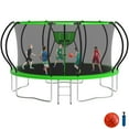 thumbnail image 1 of KOFUN 14FT Trampoline for Kids and Adults, Recreational Trampoline with Basketball Hoop and Ladder, Outdoor Backyard Trampoline with Enclosure Net, 1400LBS Capacity, Easy to Install, Green, 1 of 8