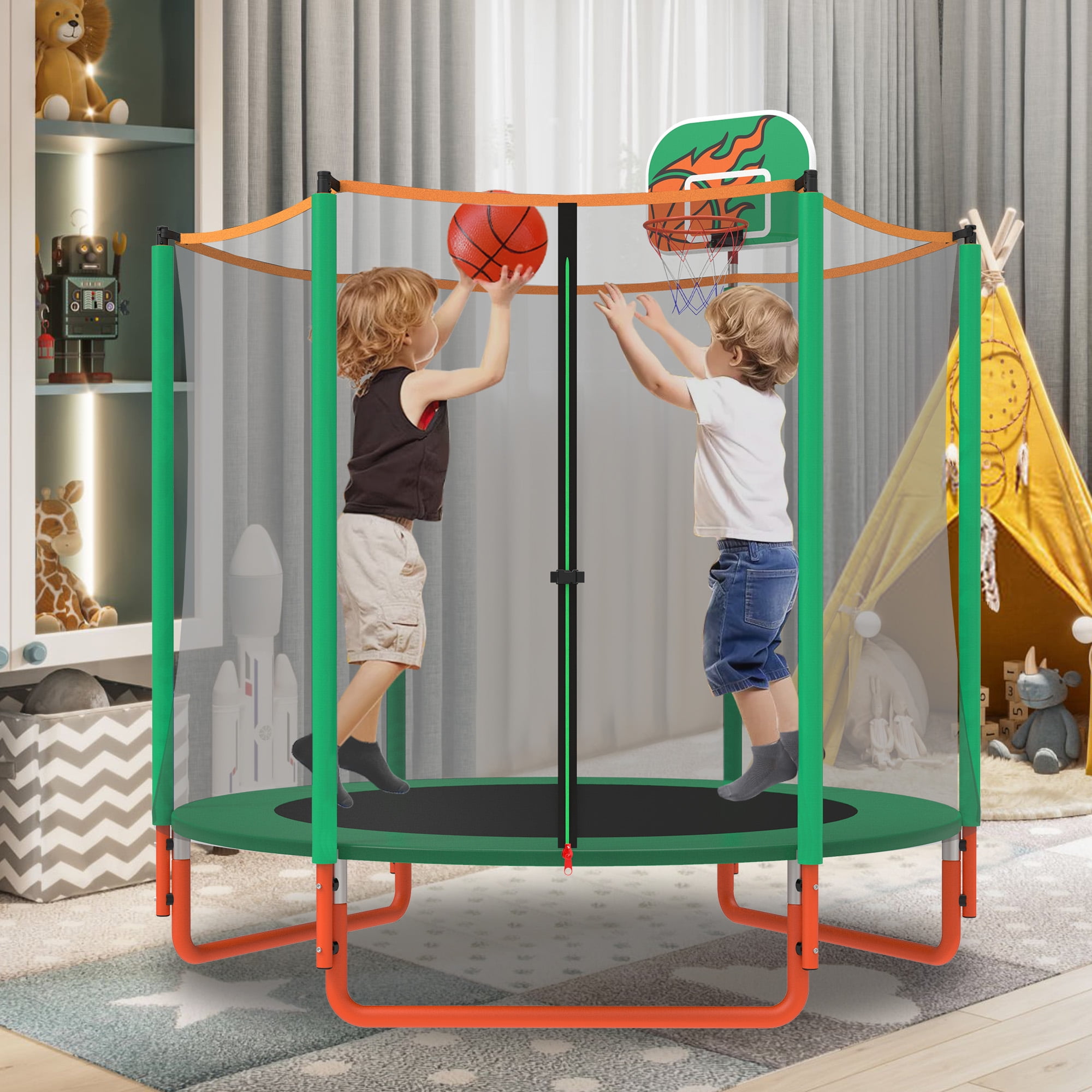 KOFUN 55 Mini Trampoline 4.5FT Indoor Outdoor with Safety Net Pit Balls Blue Walmart