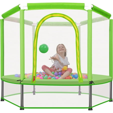 KOFUN 55" Mini Trampoline for Kids, 4.5FT Indoor Outdoor Toddler Trampoline with Safety Enclosure Net and Pit Balls, Baby Small Trampoline Birthday Gifts for Boy and Girls Age 3 Months and up, Green