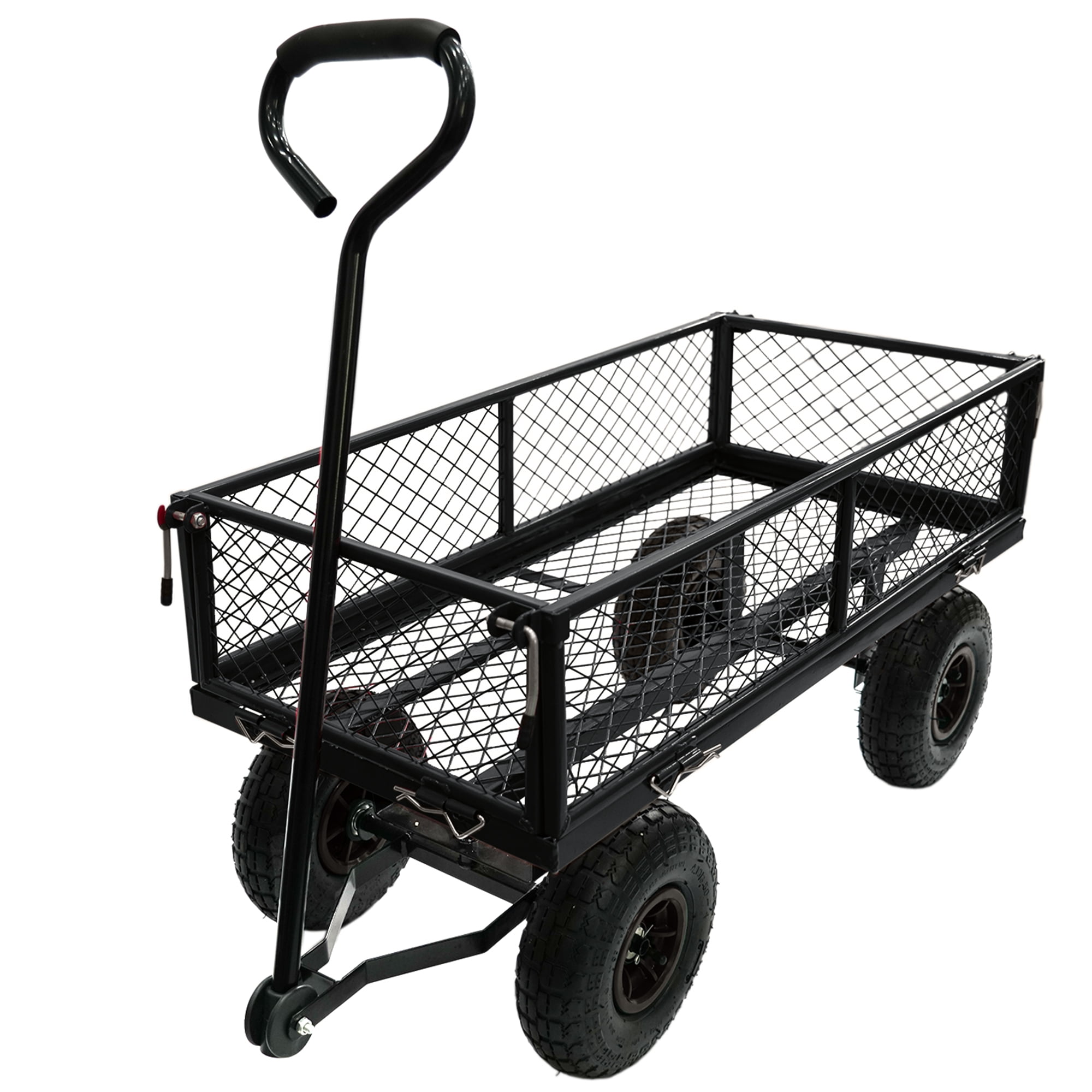 Heavy-Duty Black Steel Mesh Garden Utility Wagon with Removable Sides