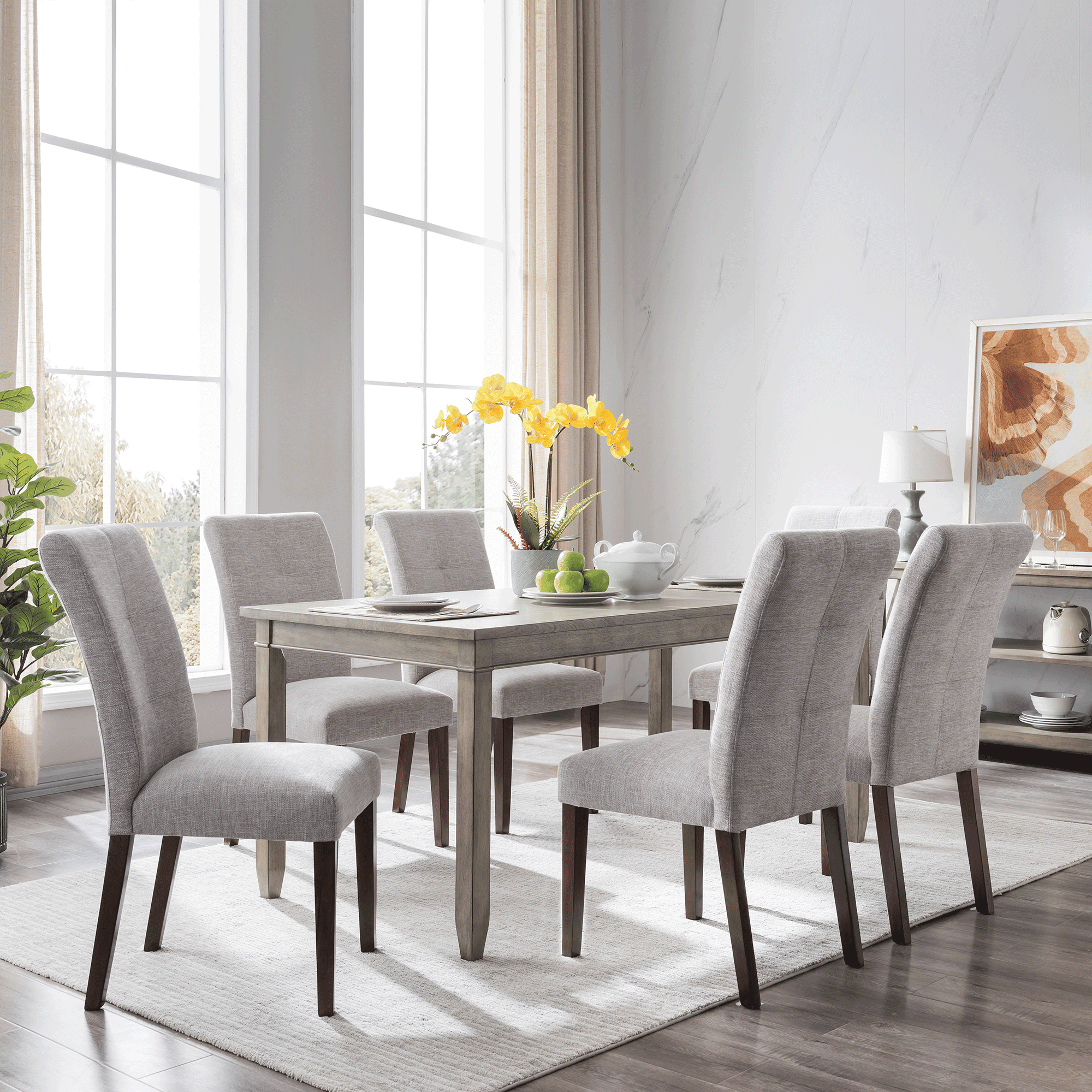 KOFUN Modern Farmhouse Dining Table, Wooden Kitchen Table Rectangular ...