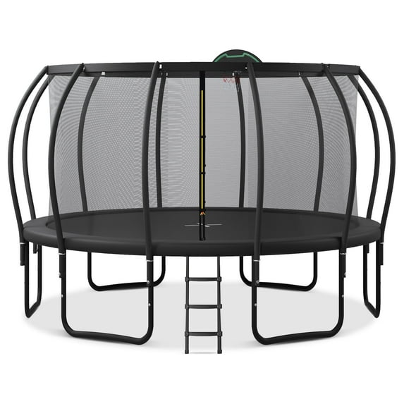 KOFUN Trampoline 12FT 14FT 15FT 16FT Trampoline for Kids and Adults with Basketball Hoop, Enclosure Net & Wind Stakes, 1500LBS Outdoor Recreational Trampolines, Black