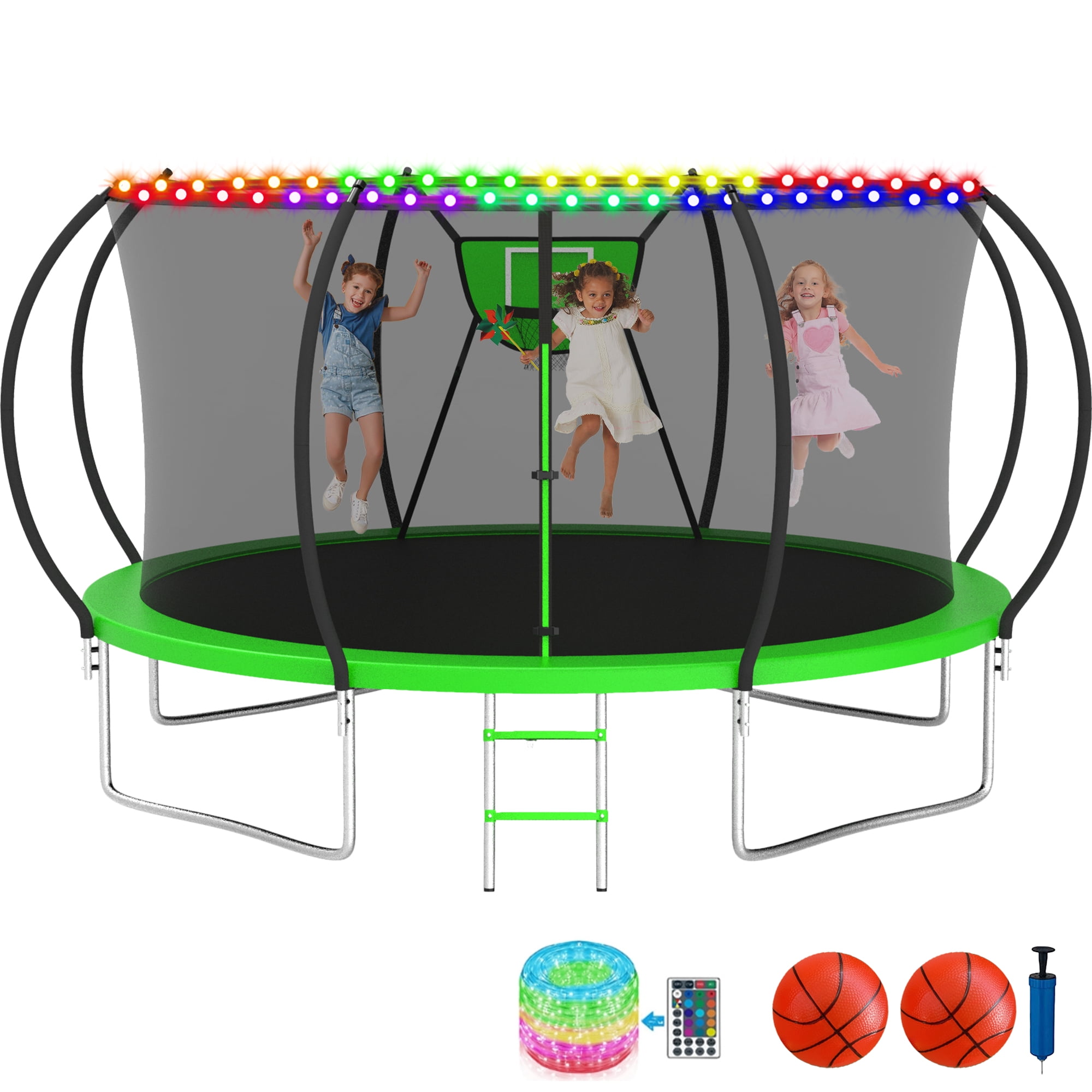 KOFUN Trampoline, 12FT 14FT Trampoline with Basketball Hoop & 2 Balls