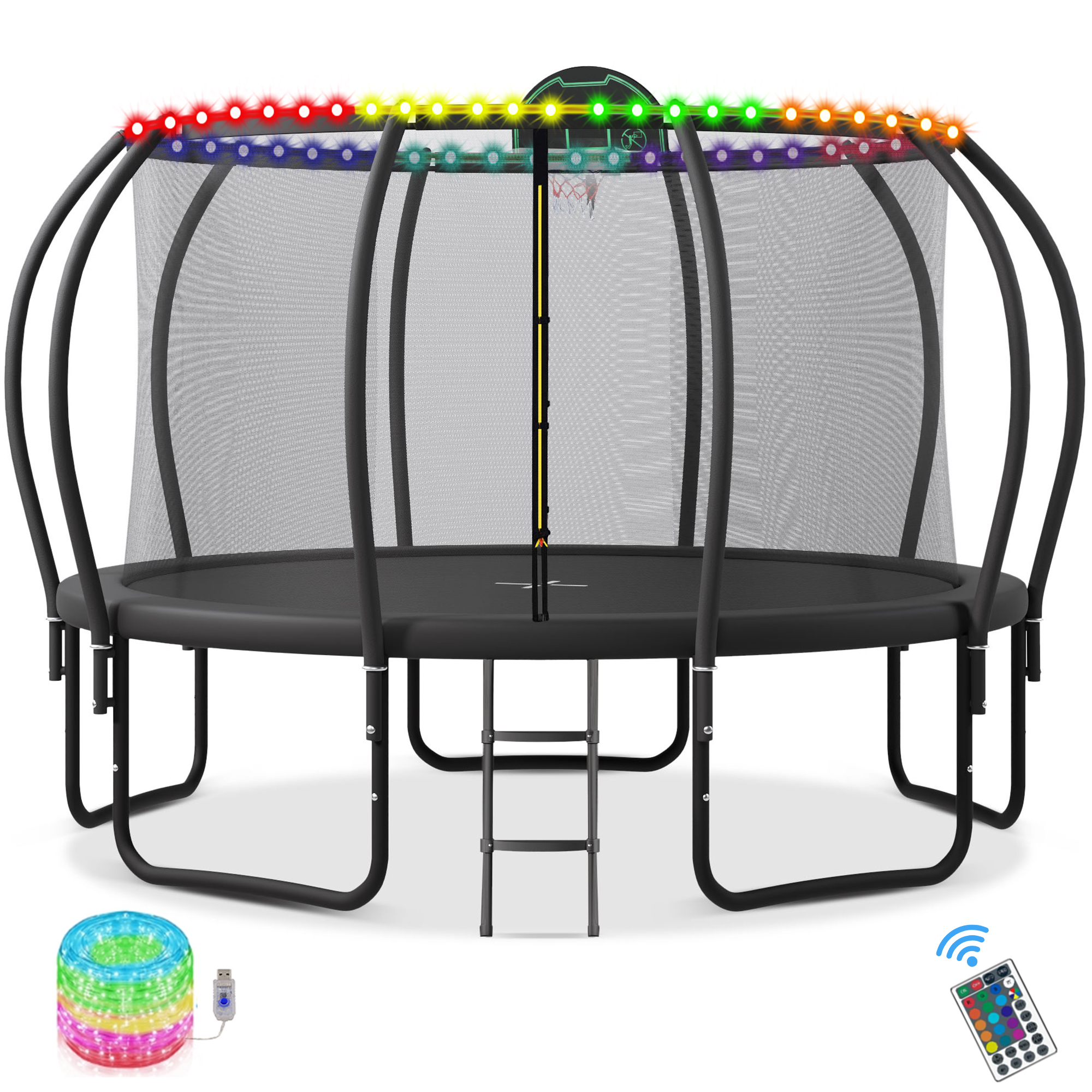 KOFUN Trampoline, 12FT 15FT Trampoline with Basketball Hoop, Enclosure