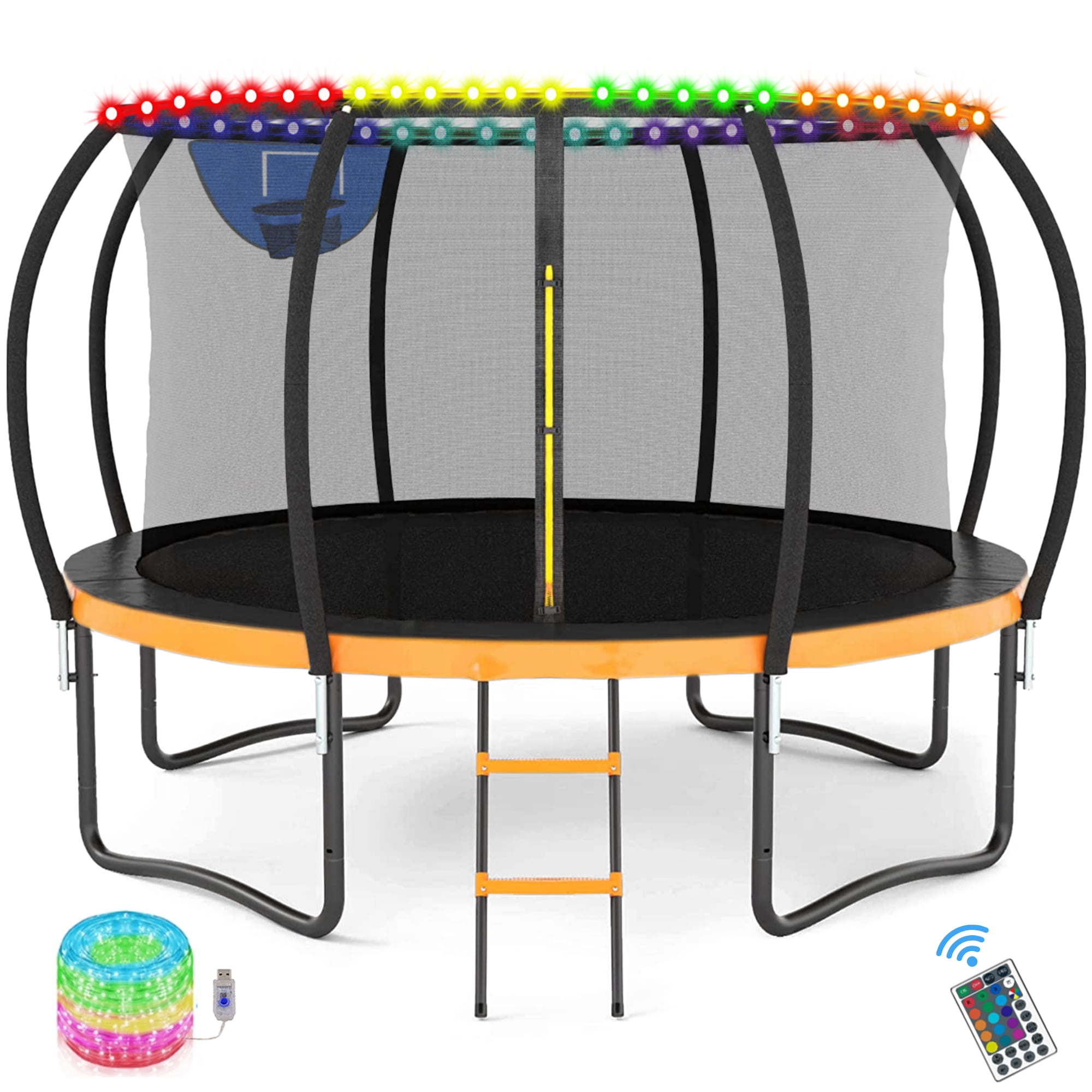 KOFUN Trampoline, 12FT 15FT Trampoline with Basketball Hoop, Enclosure