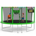 thumbnail image 1 of KOFUN Trampoline 12FT with Basketball Hoop for Kids and Adults, Capacity 1200LBS, Outdoor Backyard Trampoline with Enclosure Net, Ladder, Light, Green, 1 of 8