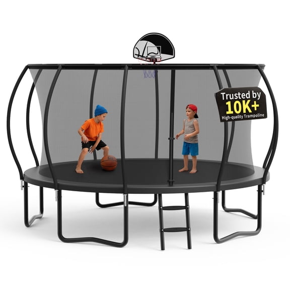 KOFUN Trampoline, 14FT Trampoline for Kids and Adult, Trampoline with Safety Enclosure Net, Ladder, Basketball Hoop, Outdoor Trampoline, 1400LBS Weight Capacity, No Gap Design