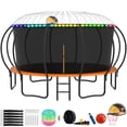 thumbnail image 1 of KOFUN Trampoline with Basketball Hoop, Enclosure, Light, Sprinkler, Anchors Kit, Ladder, 8FT 10FT 12FT 14FT 15FT 16FT Heavy Duty Backyard Trampoline for Kids and Adults, Orange, 1 of 9