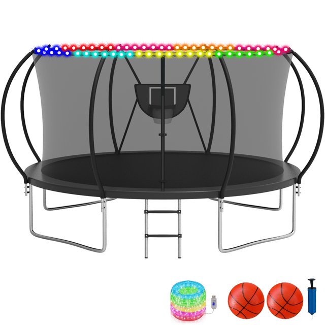 KOFUN Trampoline with Basketball Hoop & Light, 1500lbs 10FT 12FT 14FT