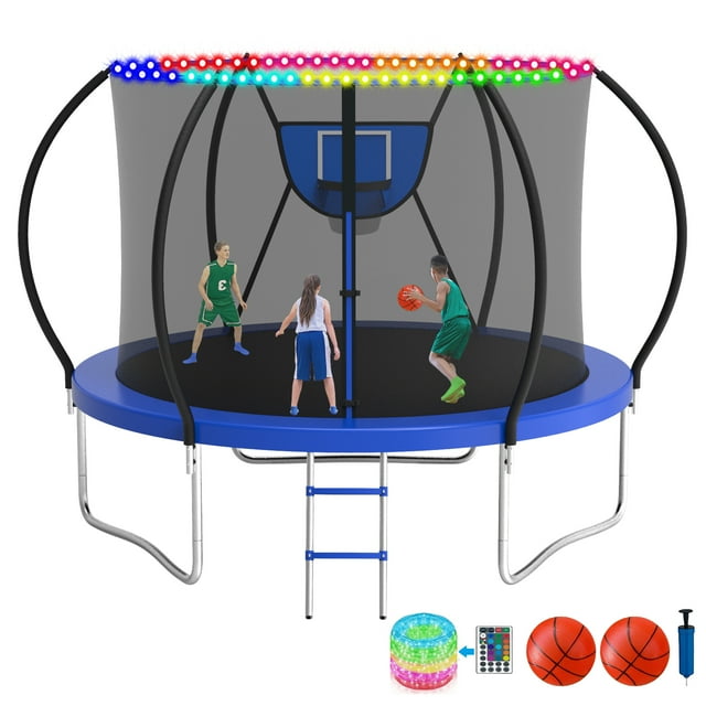 KOFUN Trampoline with Basketball Hoop & Light, 1500lbs 10FT 12FT 14FT