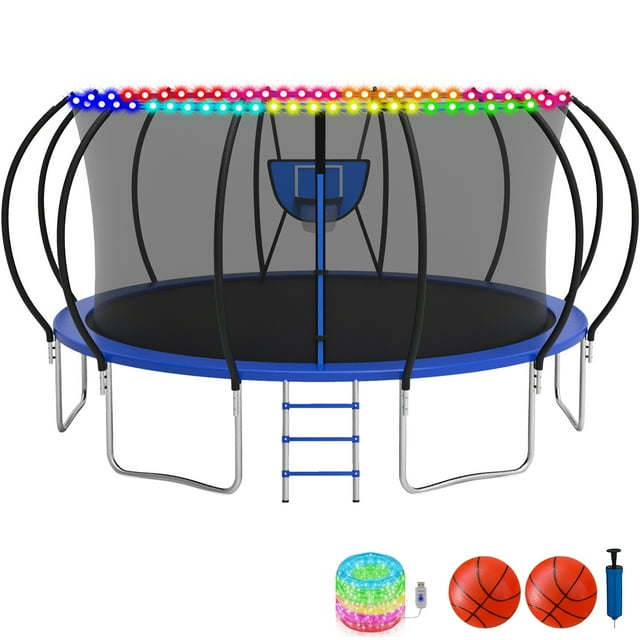 KOFUN Trampoline with Basketball Hoop & Light, 1500lbs 10FT 12FT 14FT