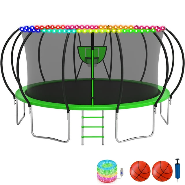 KOFUN Trampoline with Basketball Hoop & Light, 1500lbs 10FT 12FT 14FT 16FT Trampoline for Adults