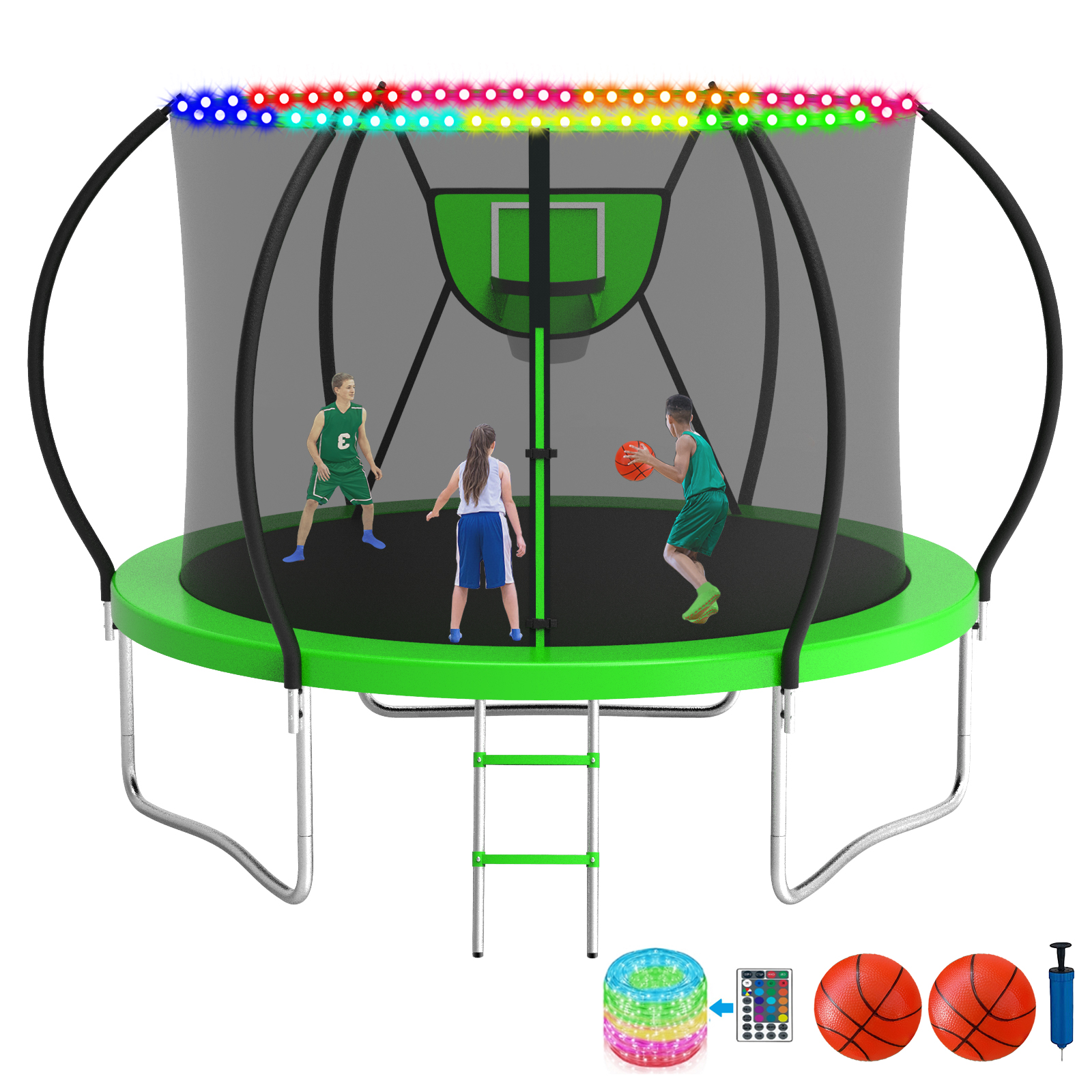 KOFUN Trampoline with Basketball Hoop & Light, 1500lbs 10FT 12FT 14FT