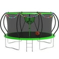 thumbnail image 1 of KOFUN Trampoline with Basketball Hoop & Light, 12FT Trampoline for Adults and Kids, No Gap Design Backyard Trampoline with Enclosure Net, Ladder, A Ball, Green, 1 of 9