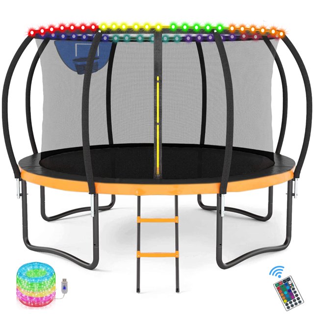 KOFUN Trampoline with Basketball Hoop & Light, 1500lbs 12FT 14FT 15FT