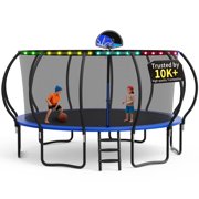 KOFUN Trampoline, 16FT Trampoline for Kids and Adult, Trampoline with Safety Enclosure Net, Light, Ladder, Basketball Hoop, Outdoor Trampoline, 1500LBS Weight C