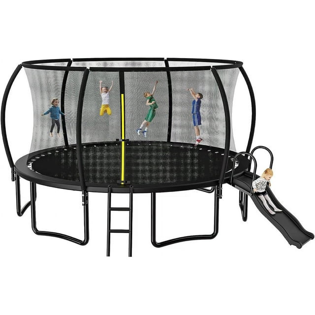 KOFUN Trampoline with Slide, 12FT 14FT 16FT Trampoline with Enclosure