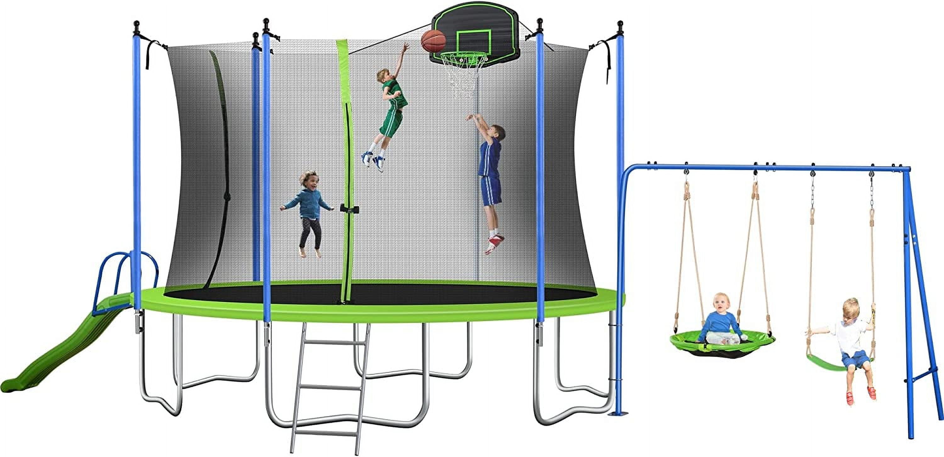 KOFUN Trampoline with Slide, 12FT 14FT 16FT Trampoline with Enclosure