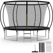 KOFUN Trampoline with Enclosure Net, 12FT Trampoline with Wind Stakes, Outdoor Trampoline for Kids and Adults Family Happy Time, , Black