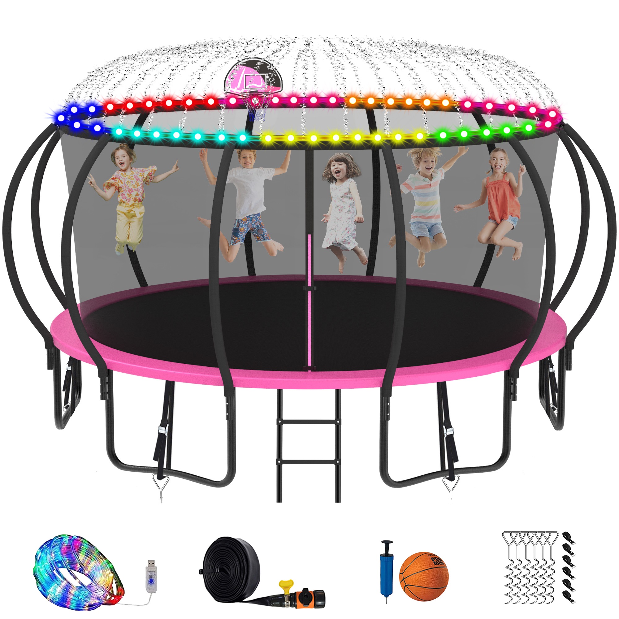 KOFUN Trampolines, 12FT 14FT 15FT 16FT Trampoline with Light Sprinkler