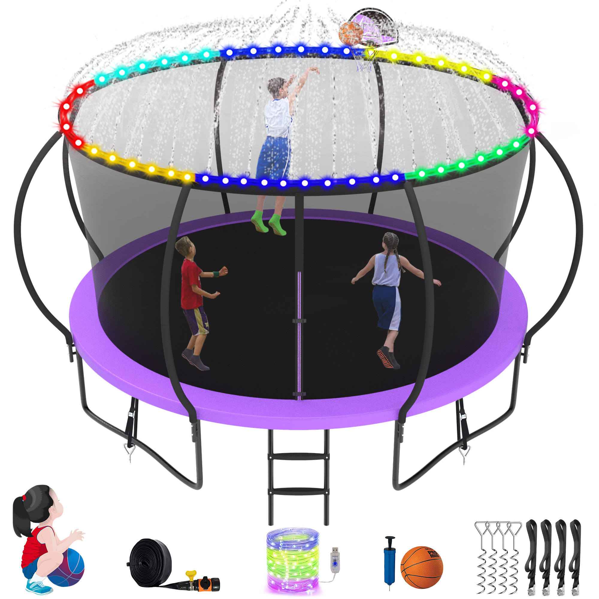 Fun Orange 12FT Round Black Backyard Trampoline with Safety Enclosure,  Waterproof Spring Cover Padding, and Enhanced Durability in the Trampolines  department at