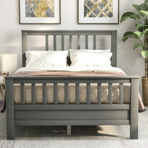 KOFUN Twin Platform Bed with Headboard and Wood Slat Support, 42 Inch Height for Under-Bed Storage, Twin Platform Bed Frame with Storage, No Box Spring Needed