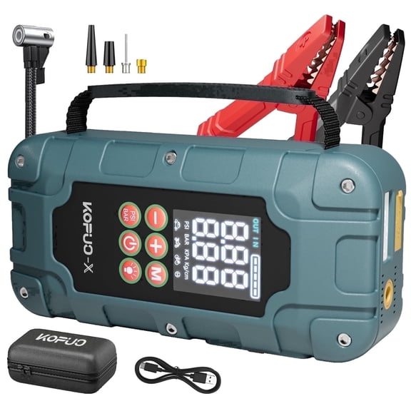 KOPUO-X Car Jump Starter, 7000A Peak 12V, Multifunctional & Portable, All Gas & up to 6.5L Diesel, 150PSI Tire Inflator